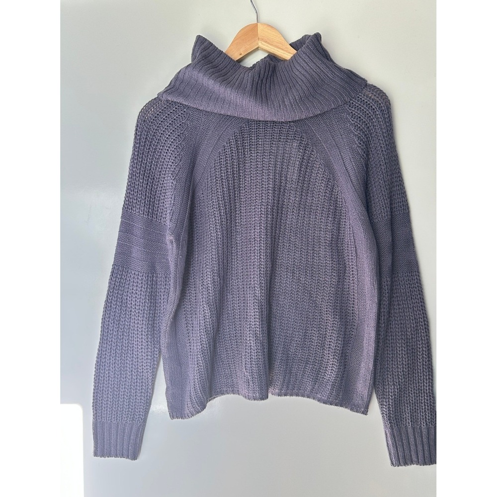 Say What? Dark Purple Cowl Neck Knit Pullover Sweater Medium Cozy Lightweight